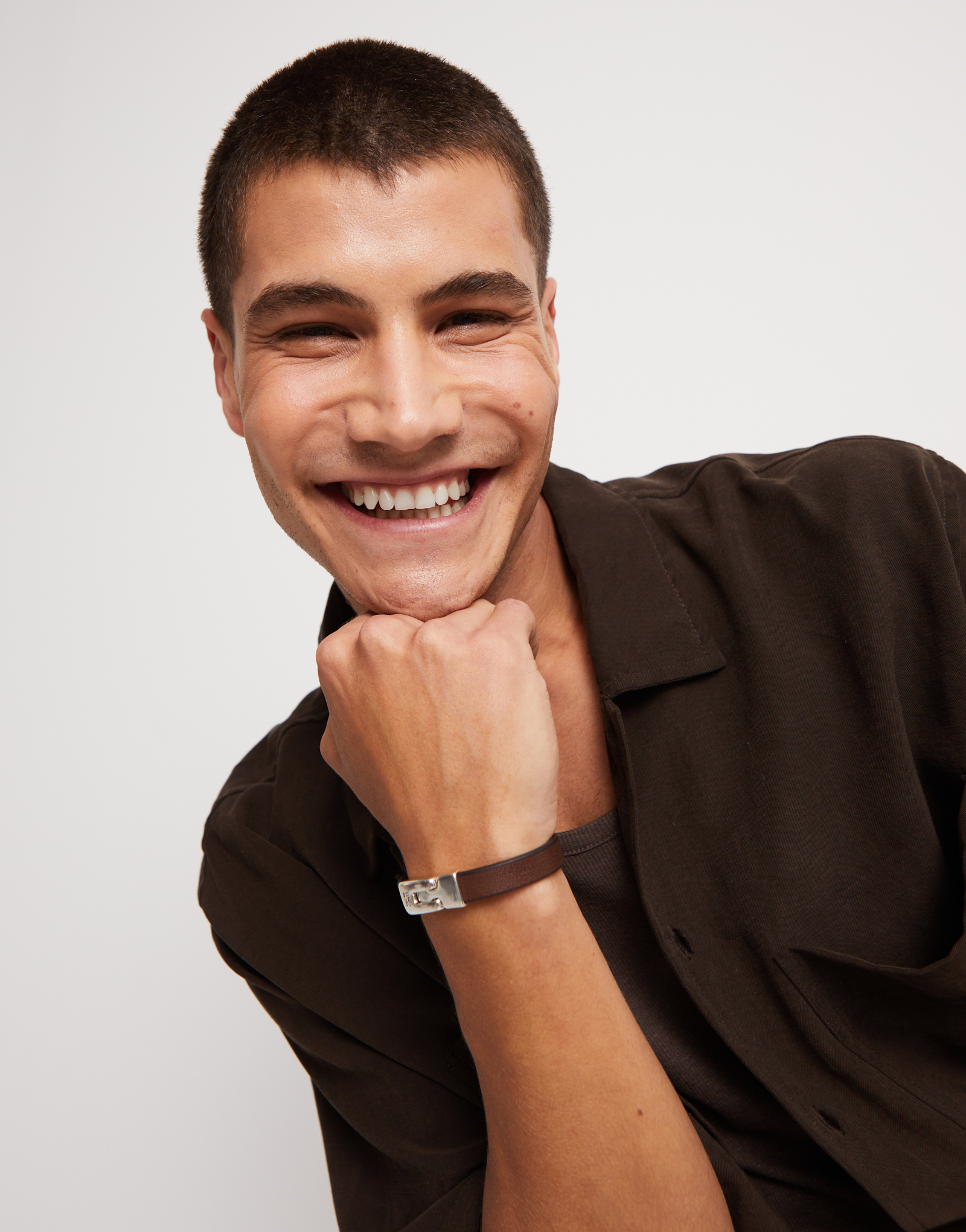 Leather bracelet with clasp, Silver, large thumbnail